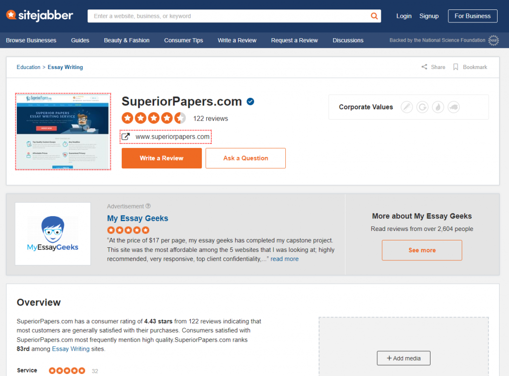 SuperiorPapers sitejabber