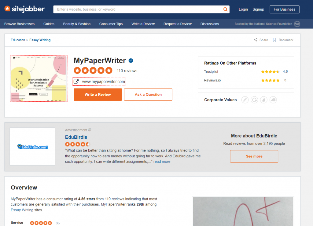 MyPaperWriter sitejabber