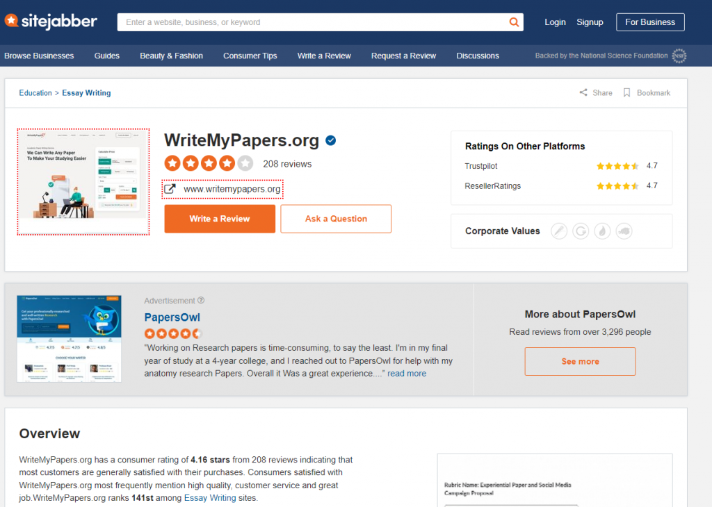 WriteMyPapers sitejabber