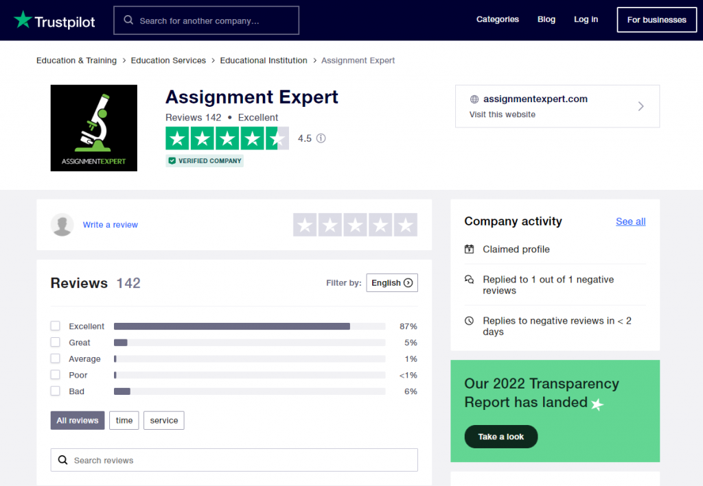 AssignmentExpert trustpilot