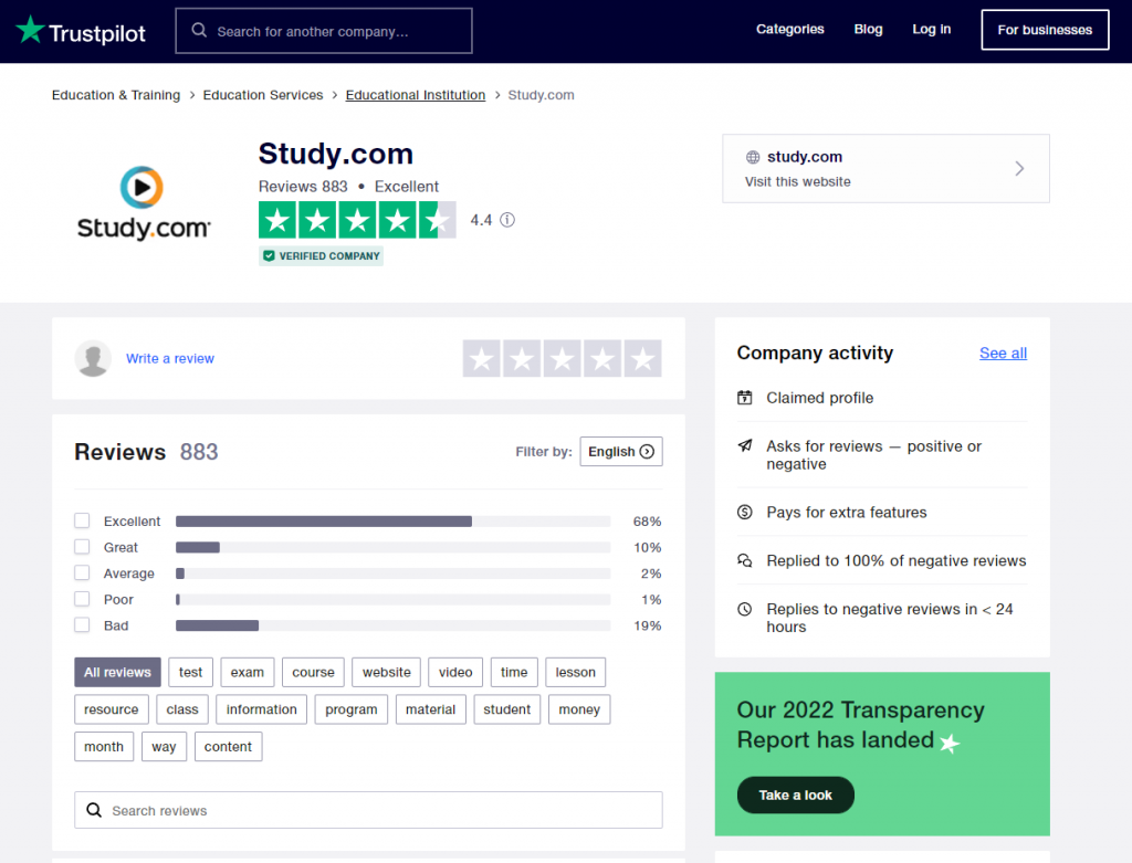 Study.com trustpilot