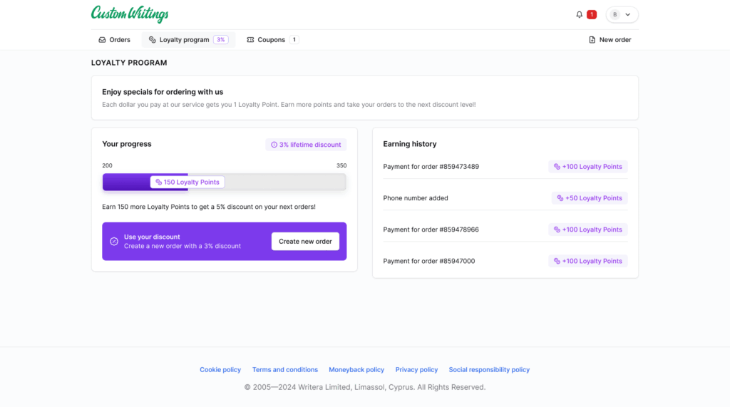 CustomWritings Loyalty Program Discounts